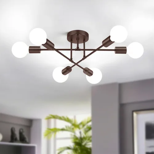 Vista 15 de Bosceos Lámpara de techo semiempotrada, lámpara de techo Sputnik moderna de 4 luces negras y doradas, lámpara de techo industrial para cocina