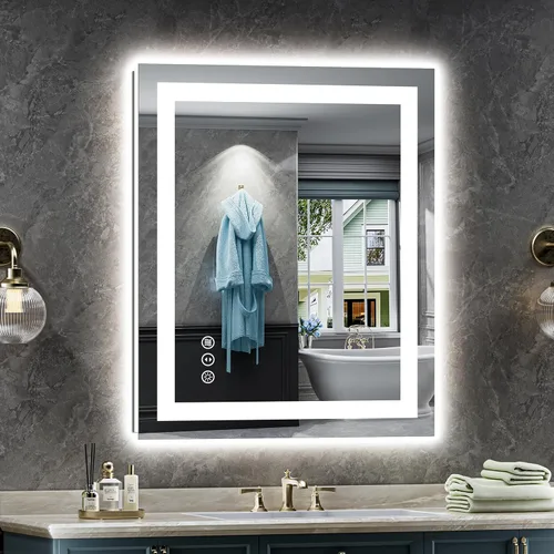 Vista 98 de Briivue Espejo de baño LED de 20 x 28 pulgadas con luces, retroiluminado y frontal iluminado, espejo de tocador de baño con luz antiniebla