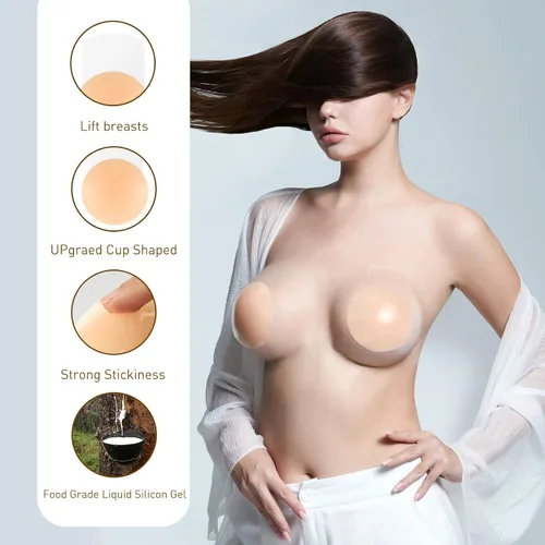 Vista 4 de Niidor Nipplecovers Breast Lift Petals Brown Silicone bra Push up Adhesive Reusable Pasties for Women