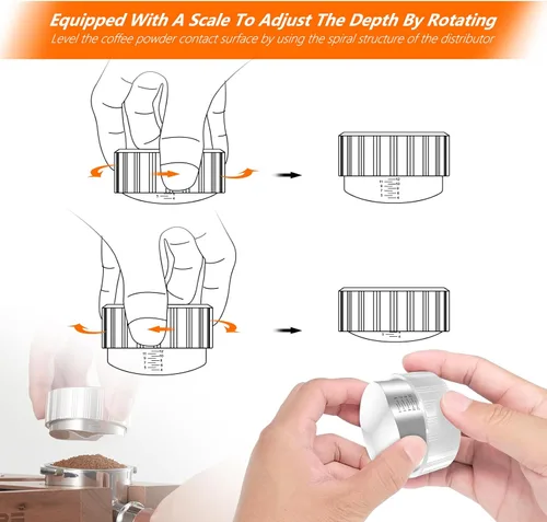 Vista 3 de IKAPE Distribuidor de café de 2.087 in, distribuidor de espresso de profundidad ajustable con escala, se adapta a todos los portafiltros de espresso