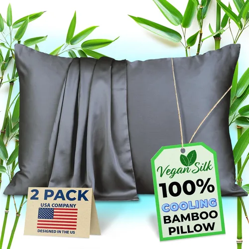 Vista 9 de Fundas de almohada 100% viscosa derivada de bambú - Funda de almohada refrescante - Tamaño estándar, crema, juego de 2 con cremallera