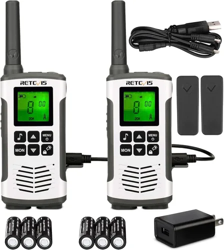 Retevis Walkie Talkies RT45 para adultos, Walkie Talkie de largo alcance, radios FRS recargables con batería, linterna NOAA SOS, para camping