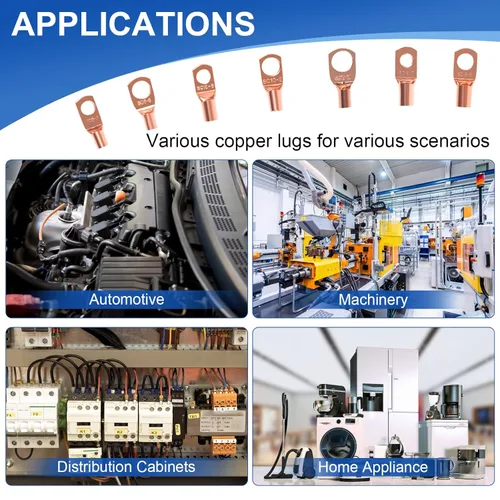 Vista 6 de 60 piezas de lengüetas de alambre de cobre, extremos de cable de batería AWG 4 6 8 10 12 calibre con juego de tubo termorretráctil, conectores