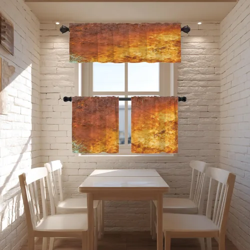 Vista 2 de Cenefas de cocina con textura artística de bronce para ventanas, textura de hoja de cobre, mármol naranja, cenefas cortinas opacas de poliéster