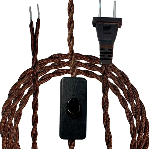 Vista 13 de Royal Designs, Inc. Cable de lámpara de rayón trenzado de 8 pies con enchufe NEMA-15P, interruptor de encendido/apagado, extremos pelados listos