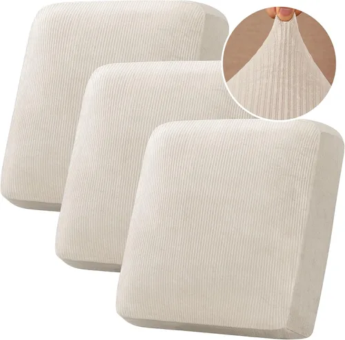 Vista 146 de H.VERSAILTEX - 4 fundas elásticas de terciopelo para cojín de sofá modular en forma de L (sofá grande de 3 plazas + 1 diván, color marfil)