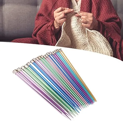 Vista 5 de Juego de 10 pares de agujas de tejer de un solo punto, rectas, agujas de tejer de aluminio en varios tamaños