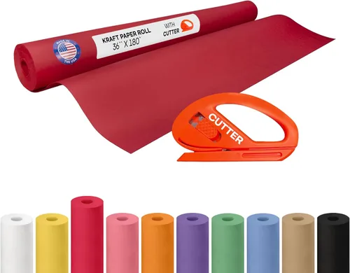 Vista 39 de Rollo de papel kraft amarillo de 36" x 1200" (100 pies) con cortador - Papel de regalo hecho en EE. UU. para embalaje, mudanza, envío