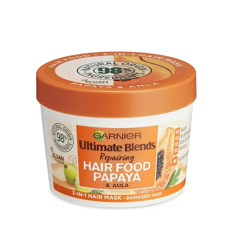 Garnier Ultimate Blends Hair Food Mascarilla de Papaya 3-en-1 para Tratamiento de Pelo Dañado 390ml