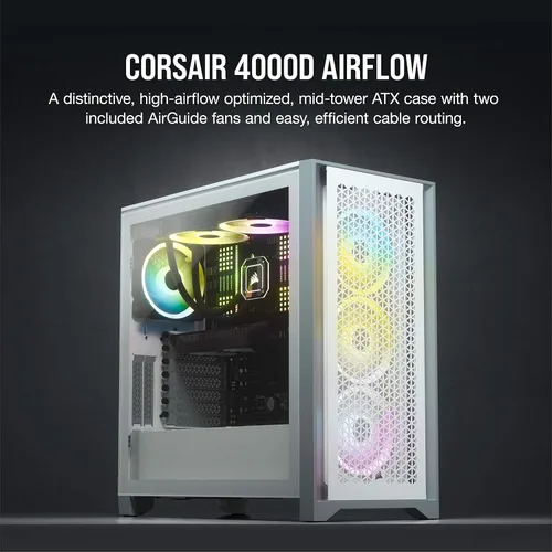 Vista 3 de Corsair Caja de PC ATX de media torre de vidrio templado de flujo de aire 4000D - Blanco