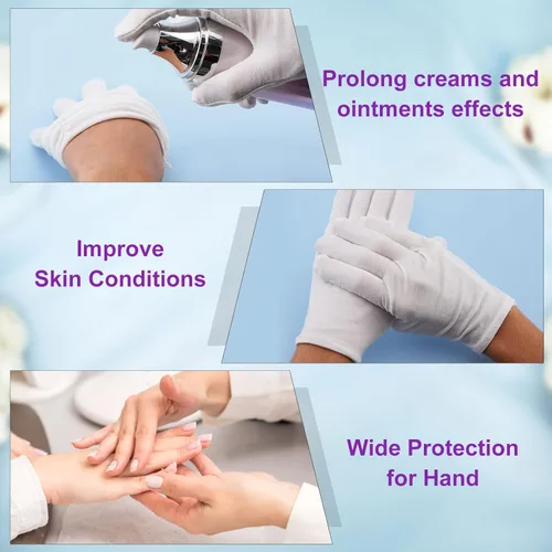 Vista 5 de 24 pares de guantes de algodón suave, lavables, hidratantes, aptos para eczema, elásticos para inspección de monedas, hombres y mujeres, Blanco