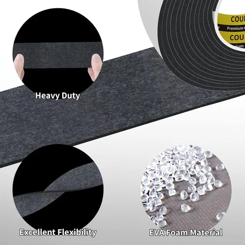 Vista 3 de Cinta adhesiva de espuma negra de una sola cara, 2 x 16.4 pies, cinta de espuma de sellado de una sola cara, cinta de esponja para ventana