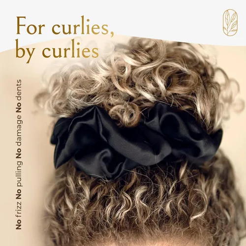 Vista 4 de Coleteros de seda para mujeres con moño – Coleteros de seda de morera extragrandes – Coleteros sin daños extra grandes para cabello rizado, grueso