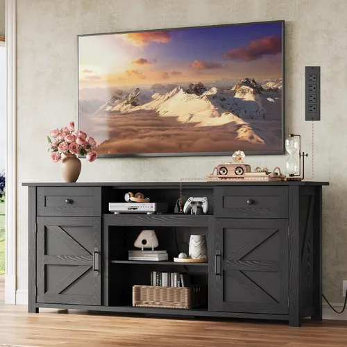 Vista 2 de WLIVE Soporte de TV para TV de 65, 70, 75 pulgadas, moderno centro de entretenimiento de granja con toma de corriente integrada, consola de TV