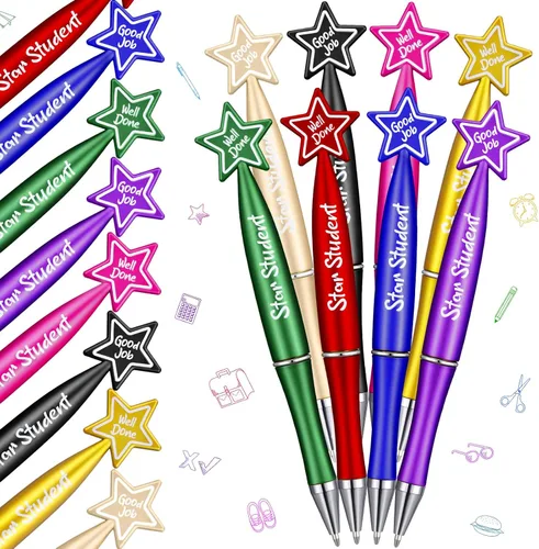 Tenceur 64 bolígrafos de estrella para estudiantes, bolígrafos de recompensa, regalos de agradecimiento al profesor, bolígrafos inspiradores negros