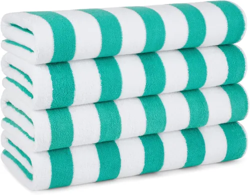 Vista 13 de Arkwright Cali Cabana Stripe - Juego de 4 toallas de playa suaves de 100% algodón, ligeras, de secado rápido, para piscina, natación y bañera