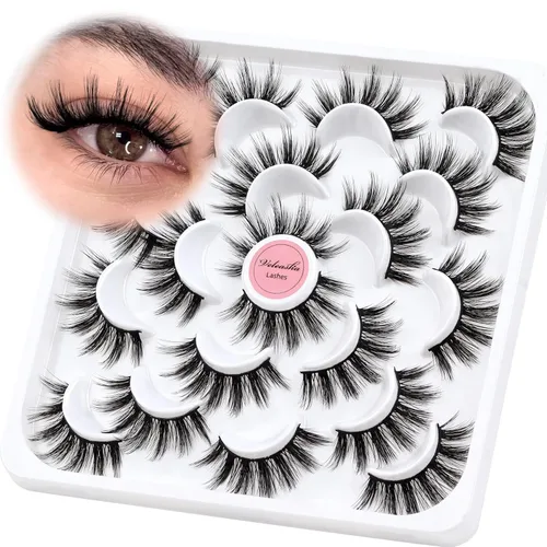 Vista 9 de Veleasha Pestañas postizas naturales, esponjosas, suaves, finas, 3D, de visón sintético, paquete de 10 pares (V06)