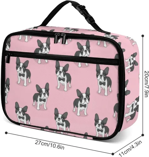 Vista 5 de Lindos cachorros de bulldog francés reutilizable, lonchera aislada, bolsa enfriadora, contenedor de comida para mujeres, niños, escuela, camping