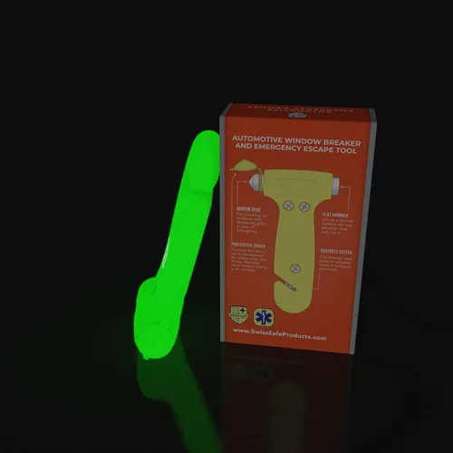 Vista 4 de Martillo de seguridad para auto Swiss Safe duradero 5-1, rompecristales con cortador de cinturón de seguridad - Martillo de vidrio de escape