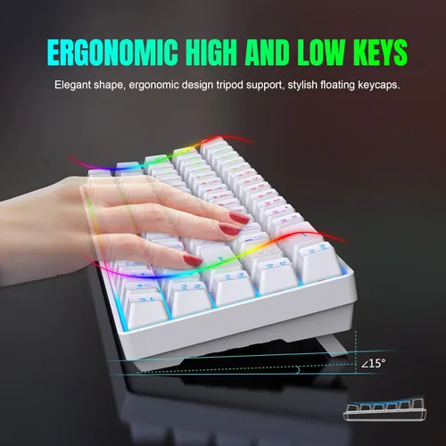 Vista 4 de Snpurdiri 60% teclado y mouse inalámbricos para juegos, combo con retroiluminación LED recargable de 2000 mAh, teclado mini de sensación mecánica