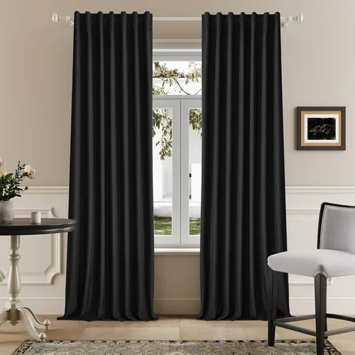 Vista 14 de Cortinas opacas de lino óxido de 108 pulgadas de largo, juego de 2 paneles para sala de estar, opacas, privacidad, pestaña trasera, aislamiento