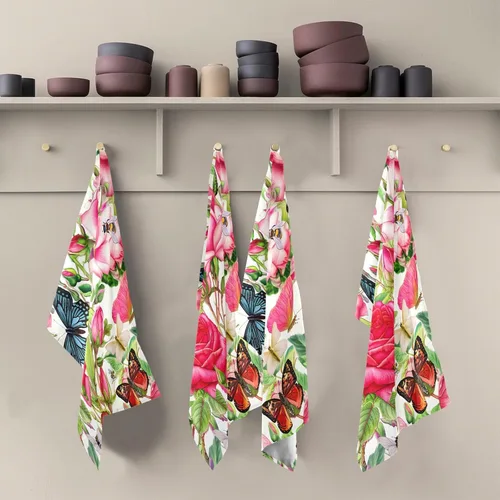 Vista 5 de Botanical Roses Butterflies Retro Tea Towels, 28x18 Absorbent Kitchen Towel Cute