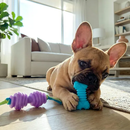 Vista 5 de Petstages Mini Orka - Par de juguetes masticables para perros con huesos y mancuernas, paquete de 2
