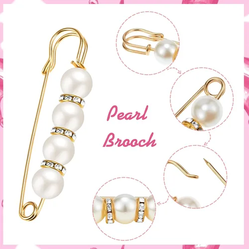 Vista 5 de Hicarer - Broches de seguridad con perlas para mujer, estilo brillante, 18