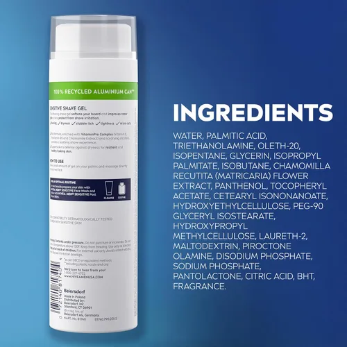 Vista 11 de NIVEA MEN Gel de afeitado sensible con vitamina E, extractos calmantes de manzanilla y hamamelis, paquete de 3 latas de 7 onzas