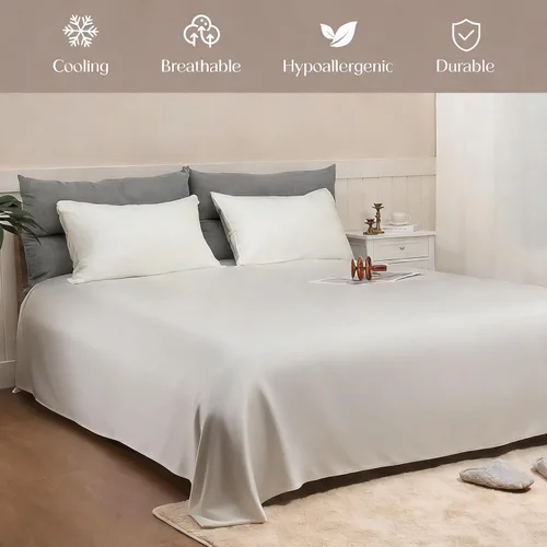 Vista 3 de MURT Juego de sábanas tamaño Queen, 100% viscosa de bambú, 400 hilos, refrescantes y suaves como la seda, certificado Oeko-TEX, bolsillo profundo