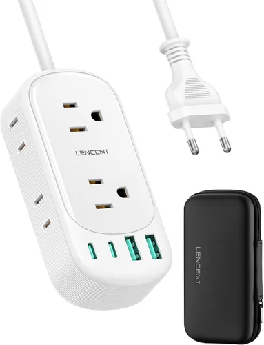 LENCENT Adaptador de enchufe de viaje europeo con estuche, adaptador de