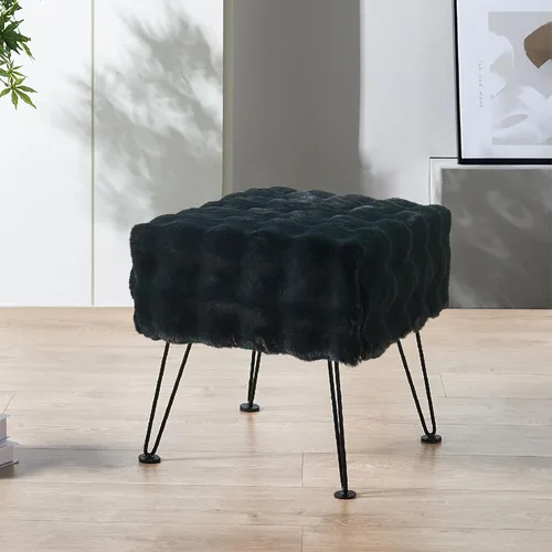 Asiento otomano cuadrado negro con burbujas de piel sintética suave y mullida, asiento de banco de entrada, 17 x 17 x 17 pulgadas, mesa auxiliar