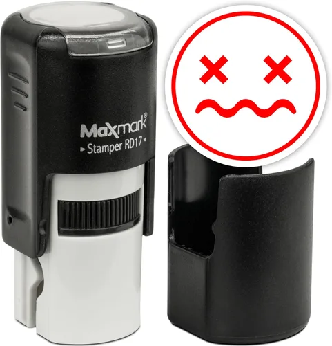 Vista 111 de MaxMark Sello de Emoji Autoentintado Redondo - Enojada - Tinta Negra