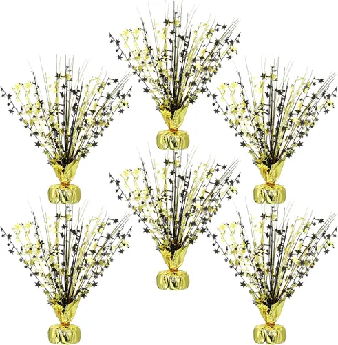 Vista 18 de Crowye 6 piezas de centro de mesa de papel de aluminio metálico para decoración de mesa de cumpleaños, boda, graduación, despedida de soltera, Negro