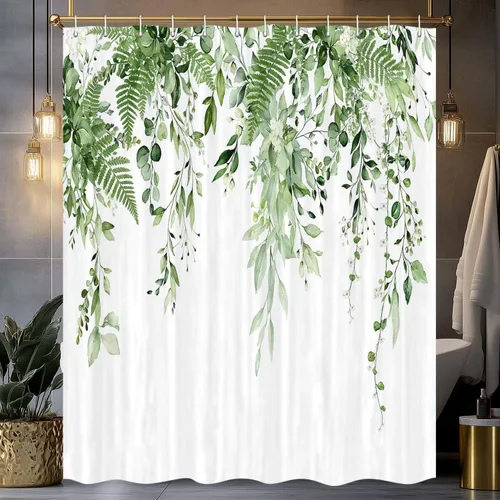 Vista 12 de Blue Eucalyptus Shower Curtain, Watercolor Leaf Eucalyptus Shower Curtain Sets Waterproof Plant Shower Curtains Leaves Cloth Bathroom Curtains 47X64