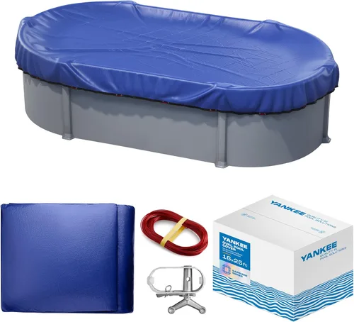 Vista 9 de Yankee - Cubierta para piscina ovalada 15 x 30 pies Cubierta ovalada de invierno para piscinas sobre el suelo Extra gruesa y duradera