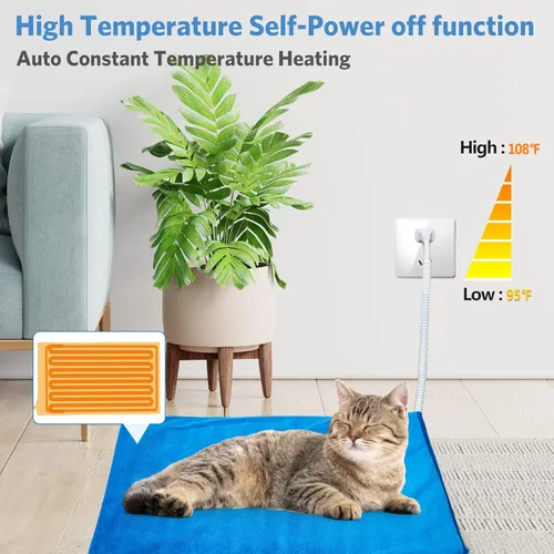 Vista 5 de MARUNDA Almohadilla térmica para mascotas, almohadilla térmica para gatos impermeable para interiores, temperatura constante automática, cable