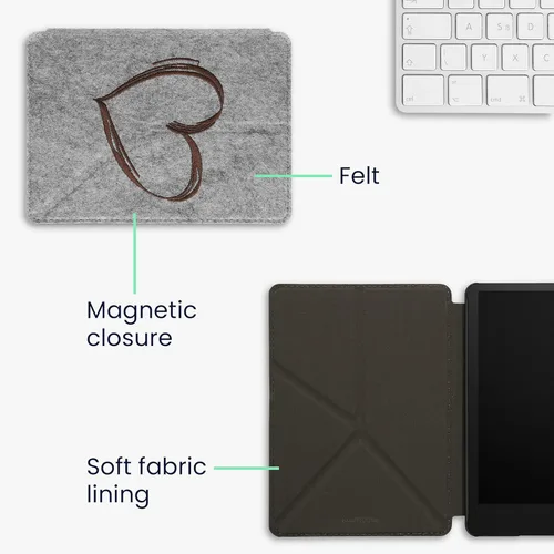 Vista 5 de Funda de fieltro de origami compatible con Yaxa Kindle Paperwhite 11. generación 2021 - Funda con soporte - Corazón cepillado marrón oscuro
