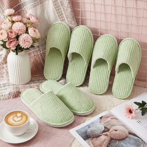 Vista 2 de Panitay 20 pares de pantuflas de spa reutilizables para invitados, lavables con triple capa de forro polar coral para el hogar, interiores, hoteles