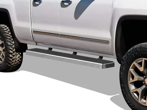 Vista 25 de APS - Estribos iBoard para Chevrolet con cabina extendida de 2 puertas completas + 2 puertas de apertura inversa, 4 pulgadas, Aluminio negro