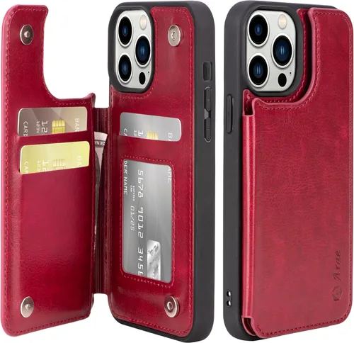Vista 17 de Arae - Funda compatible con iPhone 12 y iPhone 12 Pro - Funda tipo billetera con bolsillos para tarjetas de cuero PU, tapa trasera abatible