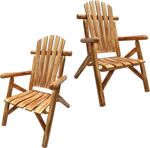 Vista 10 de Anraja Silla Adirondack de madera para exteriores, muebles de troncos de madera, porche, patio, exterior, asiento rústico, interior, césped, salón