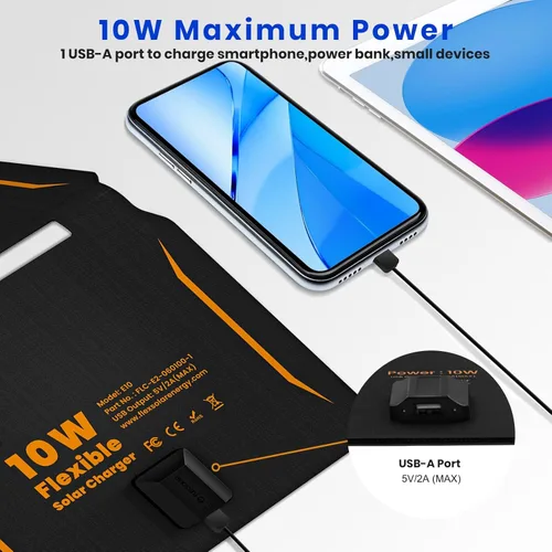 Vista 3 de Paneles solares portátiles de 10 W (5 V 2 A máximo), cargador solar plegable con puerto USB-A para teléfono celular, iPad, banco de energía, paneles