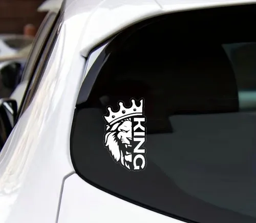 Vista 3 de Calcomanía de león para ventana de coche de vinilo, rey de la corona con símbolo de león, pegatina real para coche, rey de la carretera, calcomanía