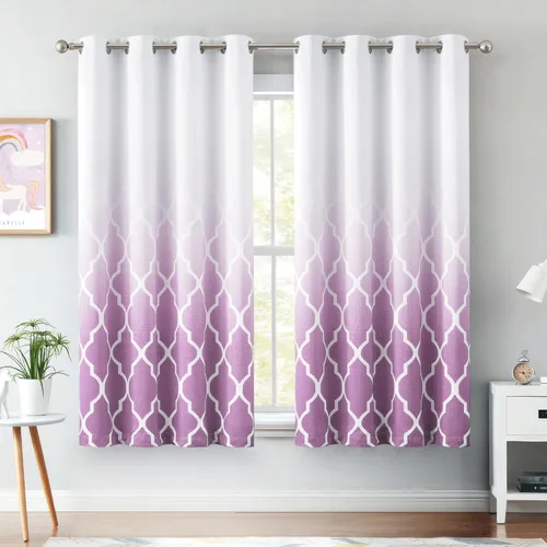Vista 18 de Cortinas Metro Parlor Ombre 100% opacas de 72 pulgadas de largo, 2 paneles para sala de estar, dormitorio con patrón geométrico marroquí azul