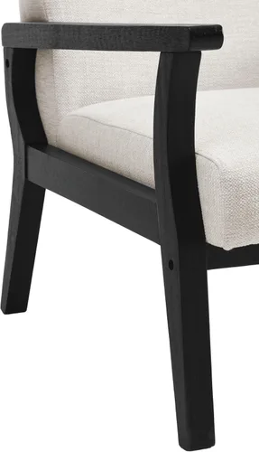 Vista 6 de Juego de 2 sillas decorativas modernas de mediados de siglo, sillón decorativo tapizado de lino con marco de madera, silla de granja, silla