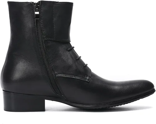 Vista 3 de Santimon Botas vaqueras para hombre, vestido formal, botas Chelsea de cuero genuino, botas casuales Patry de moda occidental, formal, baile