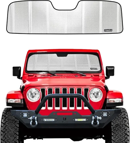 Vista 16 de Parasol para parabrisas para Jeep Wrangler JL 2018-2026, Gladiator 2020-2026, ajuste personalizado, parasol para ventana delantera, cuero