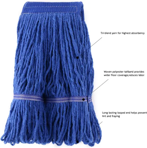 Vista 6 de Cabezal de trapeador de cuerda comercial con extremo de bucle, cabezales de trapeador de algodón, diadema de 6 pulgadas, repuesto de cabezal