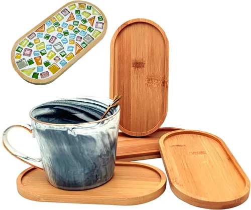Vista 14 de 4 posavasos de bambú de mosaico para manualidades, bandejas de base en blanco, posavasos para beber, posavasos para plantas, placa de arte